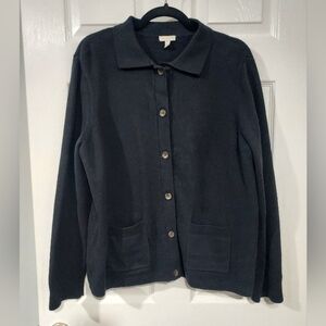 Talbots Black Front Button Down Cardigan with Collar in Size XL